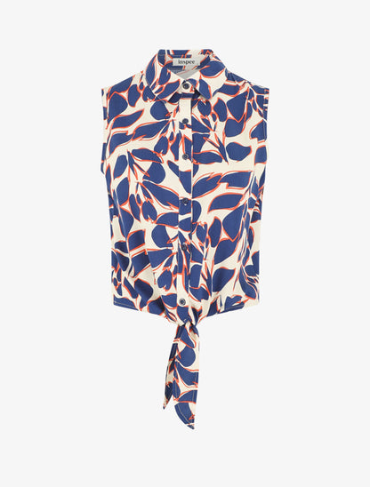 Chemise courte sans manches imprimé graphique - Marine - 4