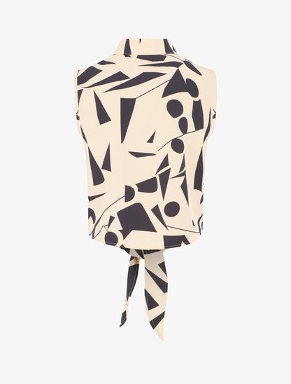 Chemise courte sans manches imprimé abstrait - Beige - 2