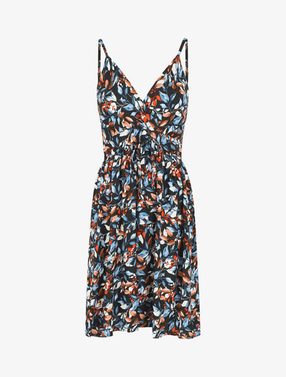 Robe à fines bretelles imprimé feuillage - Noir - 1