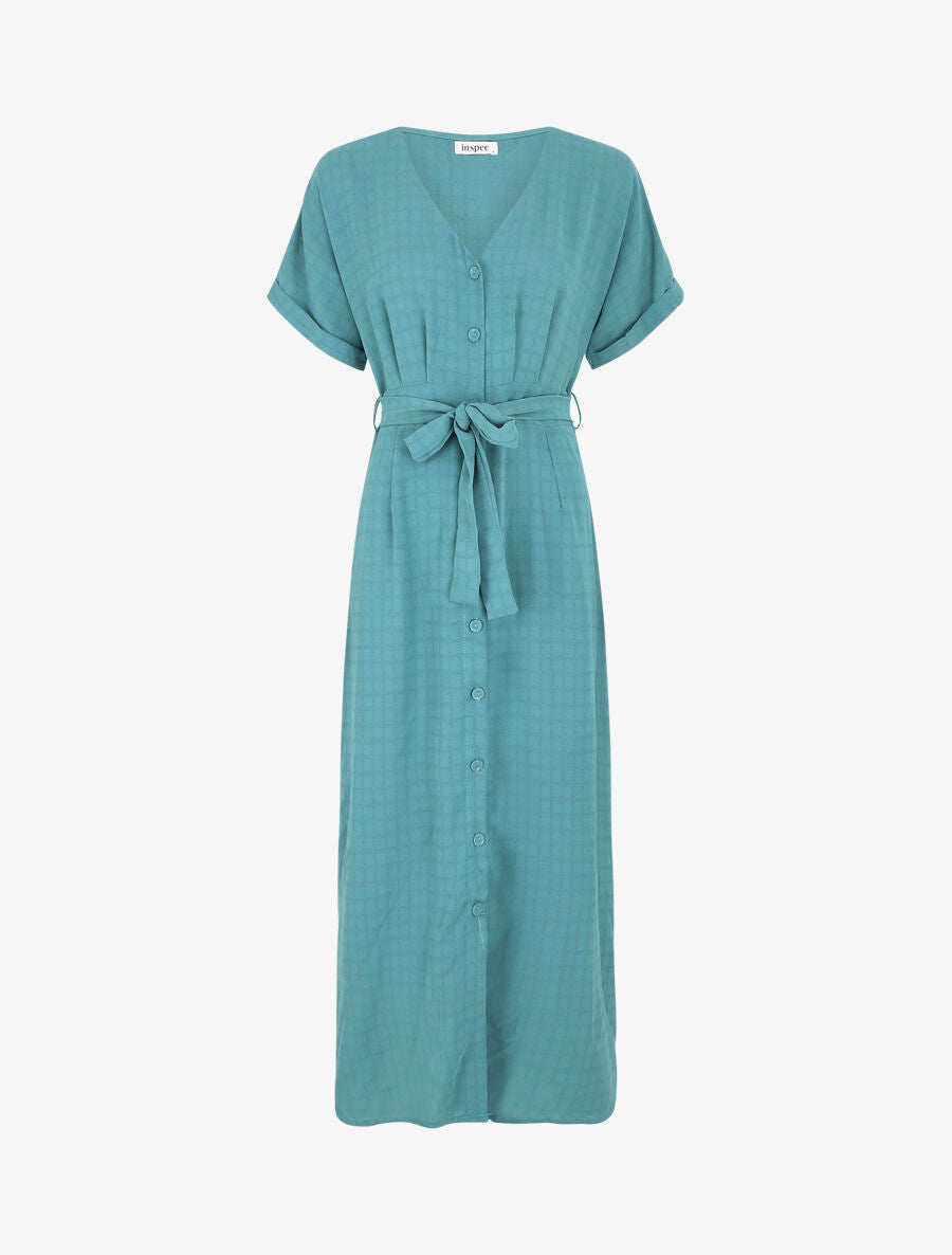 Robe longue évasée manches courtes - Turquoise - 1