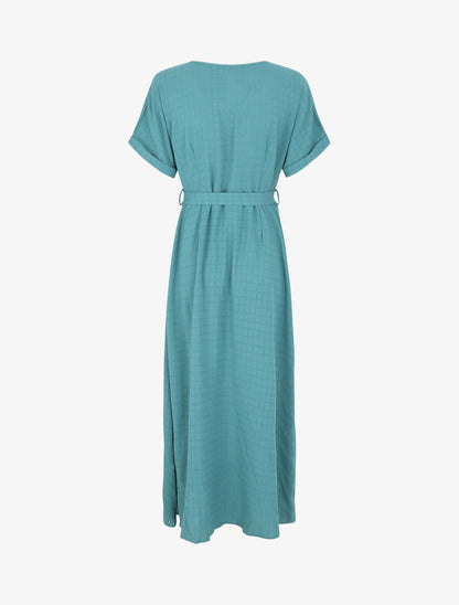 Robe longue évasée manches courtes - Turquoise - 2
