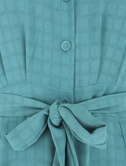 Robe longue évasée manches courtes - Turquoise - 3