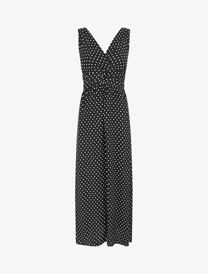 Robe longue empire à pois - Noir - 1