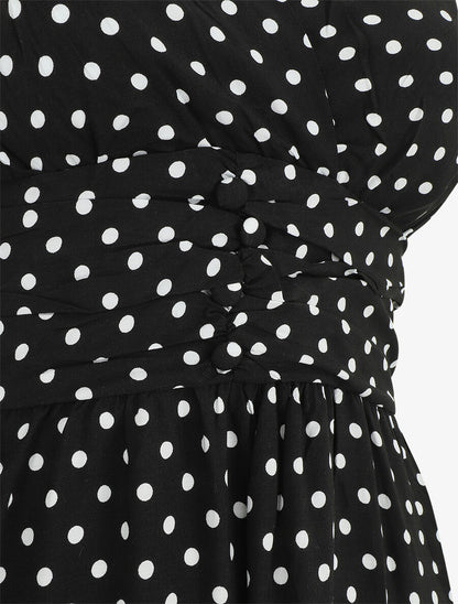 Robe longue empire à pois - Noir - 3