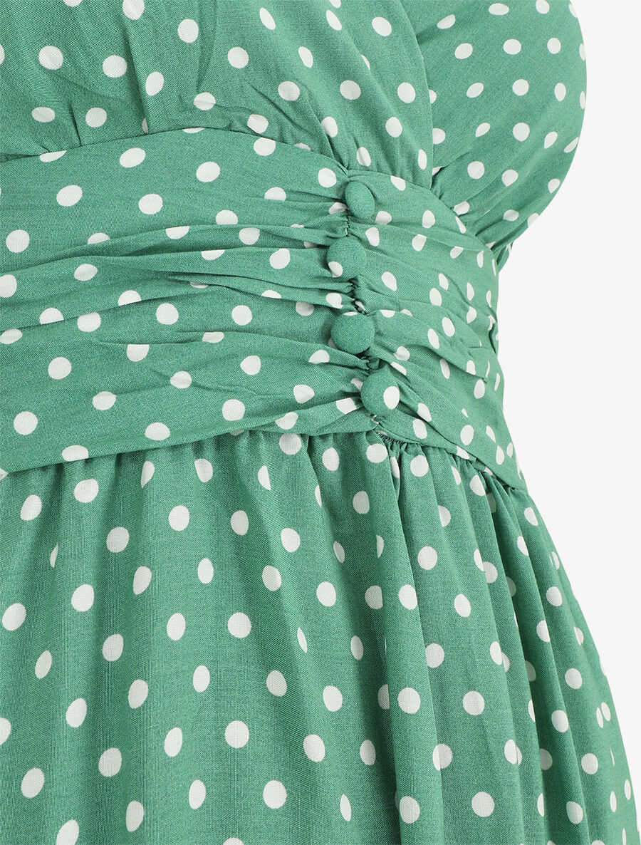 Robe longue empire à pois - Vert - 3