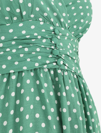 Robe longue empire à pois - Vert - 3
