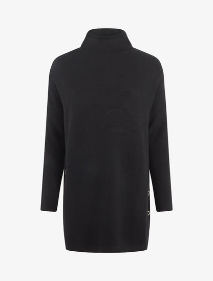 Pull ample col roulé et anneaux - Noir - 4