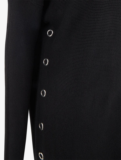 Pull ample col roulé et anneaux - Noir - 3