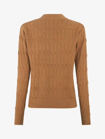 Pull droit uni à col V - Camel - 2