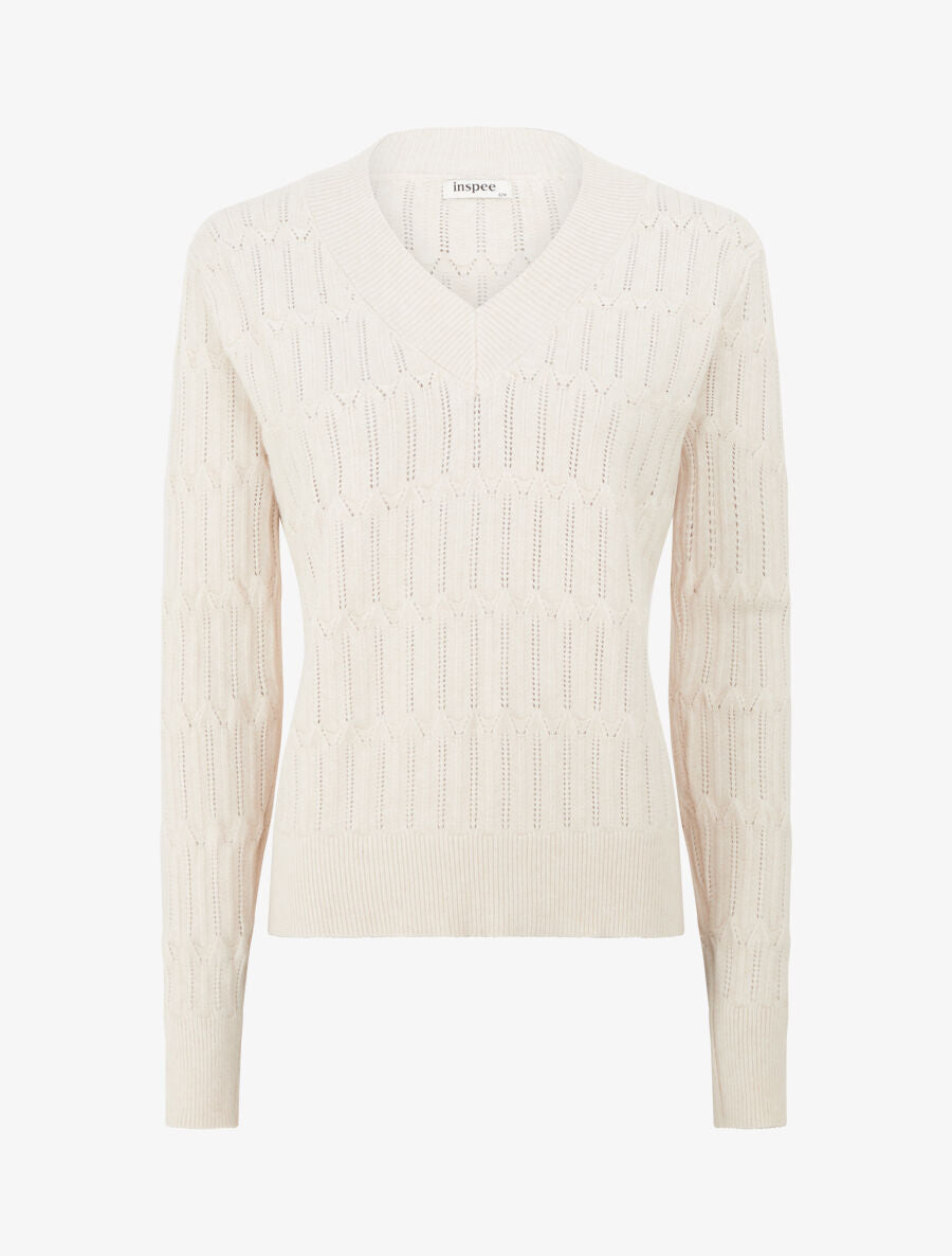 Pull droit uni à col V - Blanc - 1