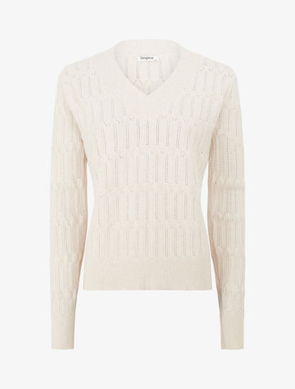 Pull droit uni à col V - Blanc - 1