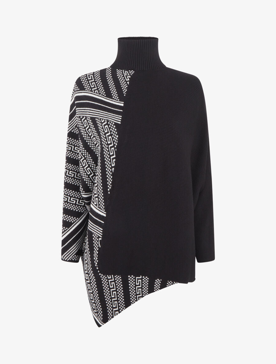 Pull ample col montant et motif graphique - Noir - 1
