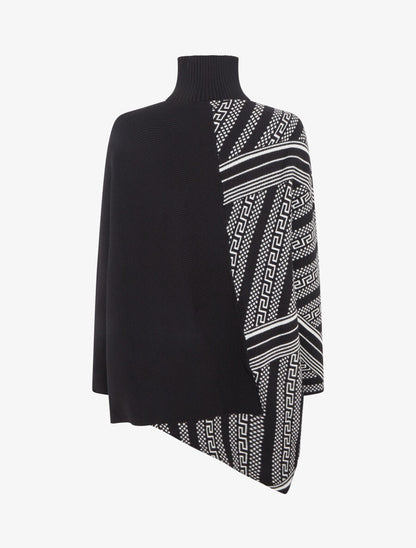 Pull ample col montant et motif graphique - Noir - 2