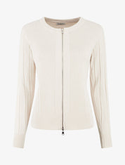 Gilet côtelé ajusté à zip - Crème - 1