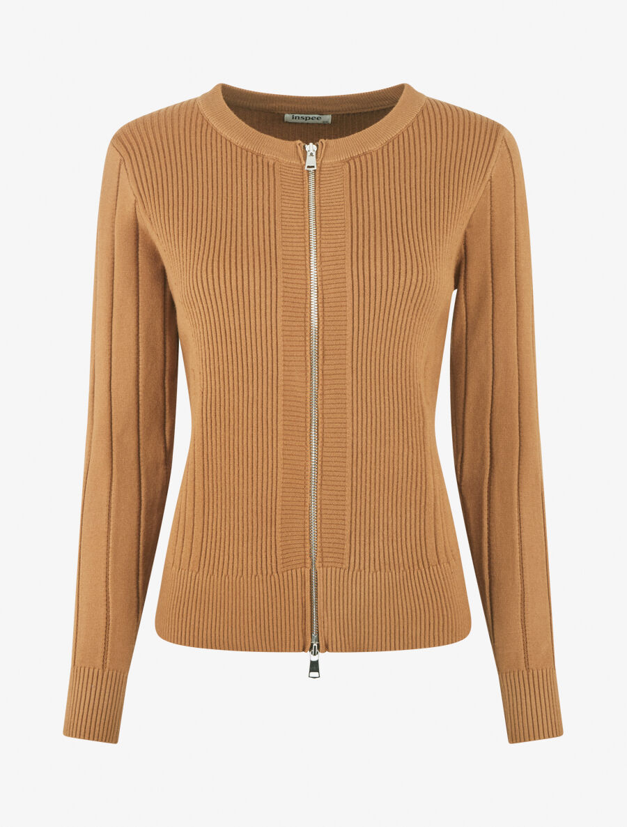 Gilet côtelé ajusté à zip - Camel - 4