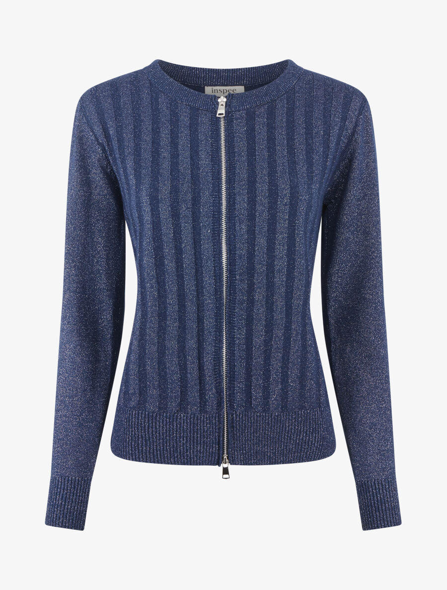 Gilet irisé coupe droite à zip - Marine - 4