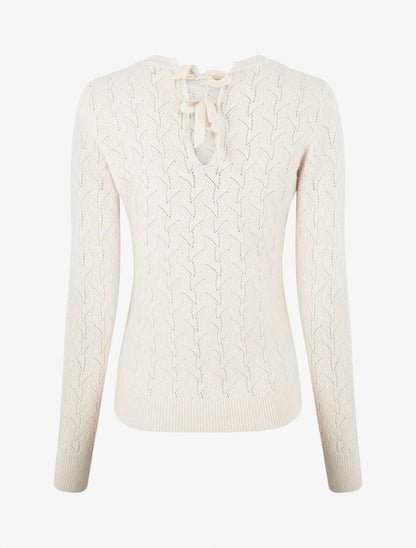 Pull droit en maille tressée et noeud au dos - Crème - 2