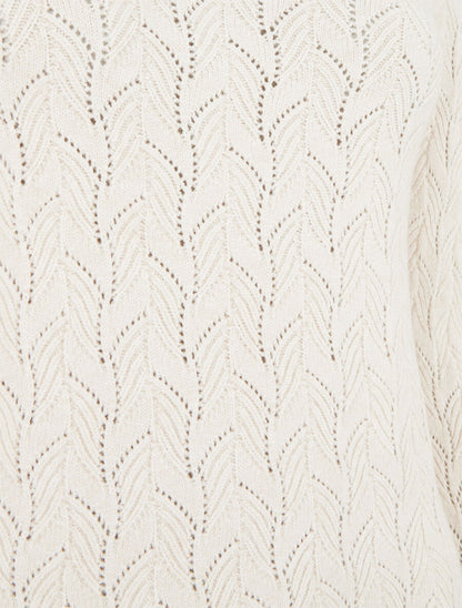 Pull droit en maille tressée et noeud au dos - Crème - 3