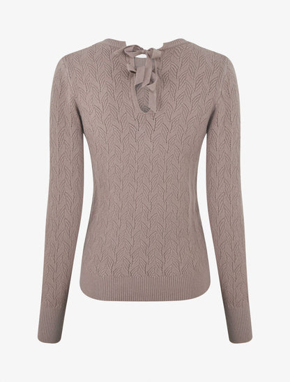 Pull droit en maille tressée et noeud au dos - Taupe - 2