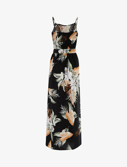 Robe longue à imprimé tropical - noir - 2