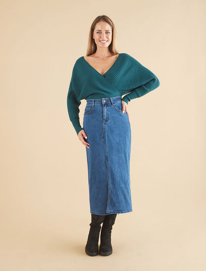 Pull cache-coeur et nœud au dos - Bleu canard - 4