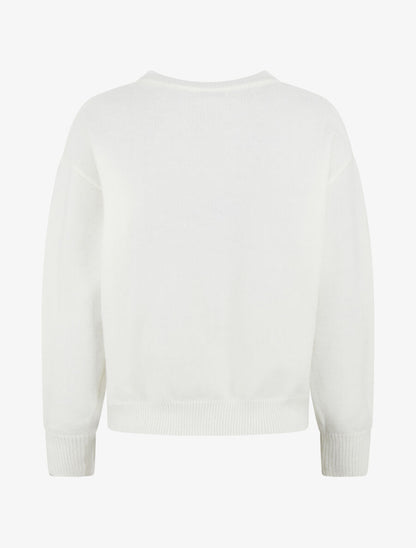 Pull uni à broderie fleur - Blanc - 2