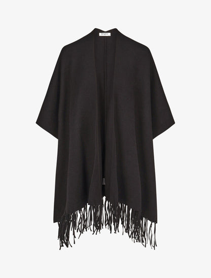 Poncho uni et franges - Noir - 5