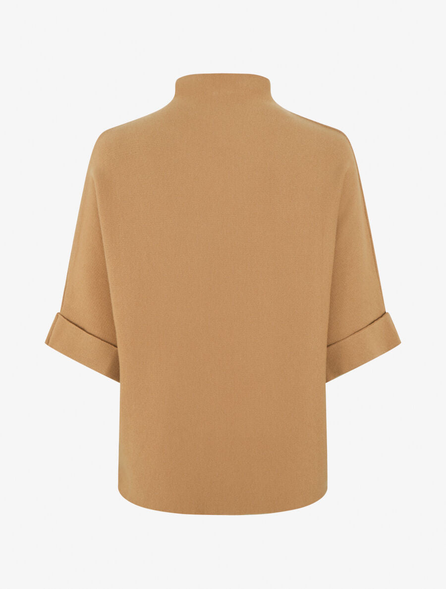 Pull ample manches 3/4 motif rose - Camel - 2