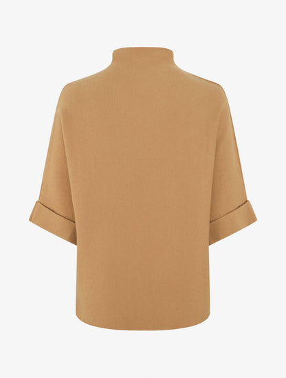 Pull ample manches 3/4 motif rose - Camel - 2