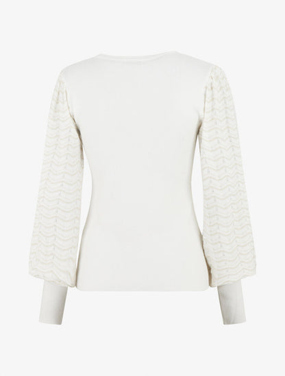 Pull à manches longues à motif zigzag irisé - Blanc - 2