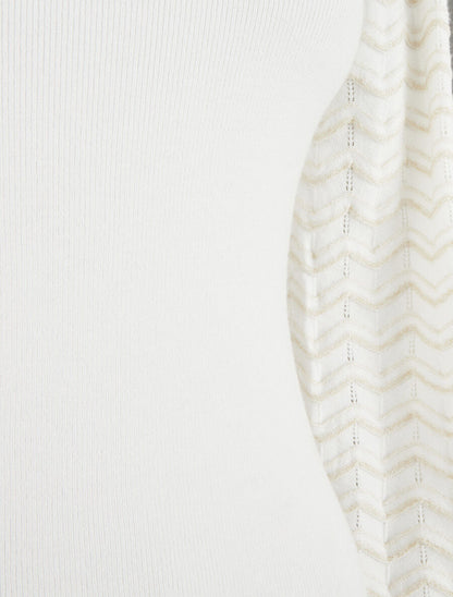 Pull à manches longues à motif zigzag irisé - Blanc - 3