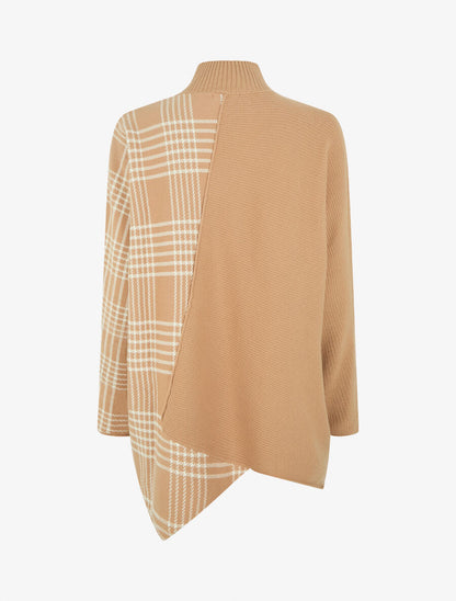 Pull ample motif carreaux et bord asymétriques - Camel - 2
