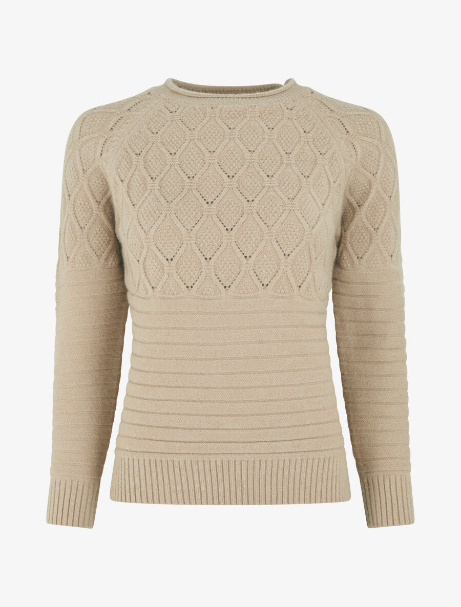 Pull droit uni en maille effet quadrillé - Taupe - 1