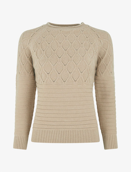 Pull droit uni en maille effet quadrillé - Taupe - 1