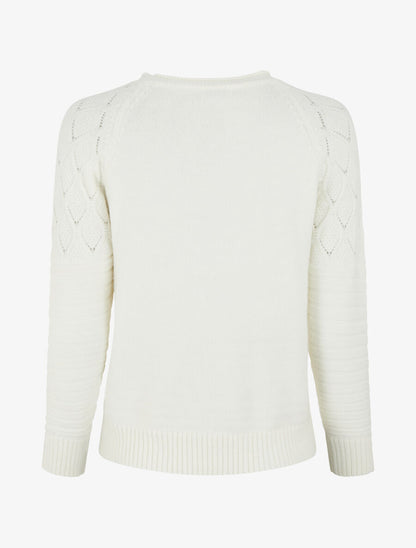 Pull droit uni en maille effet quadrillé - Blanc - 2