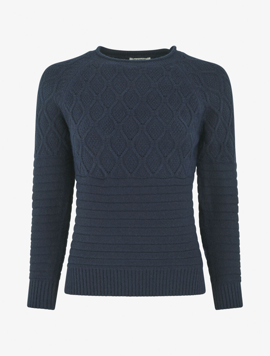 Pull droit uni en maille effet quadrillé - Marine - 1