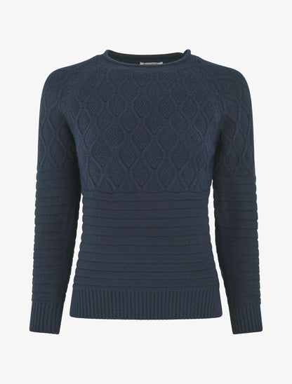 Pull droit uni en maille effet quadrillé - Marine - 1