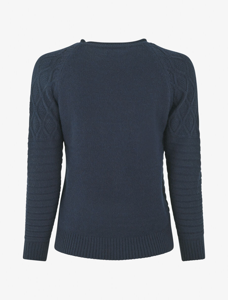 Pull droit uni en maille effet quadrillé - Marine - 2