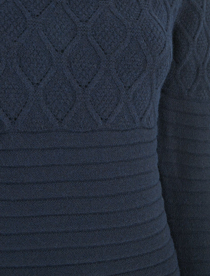 Pull droit uni en maille effet quadrillé - Marine - 3