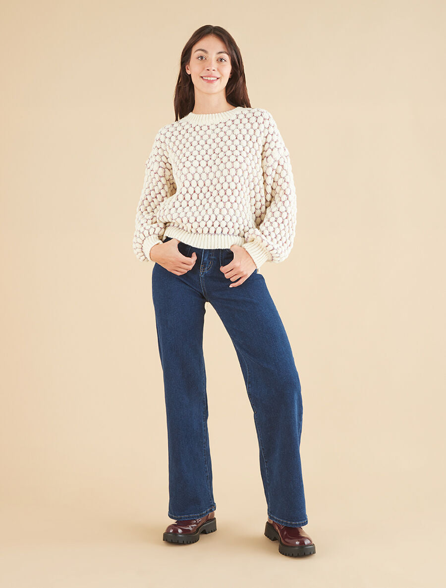 Pull irisé en maille effet écailles - Écru - 4