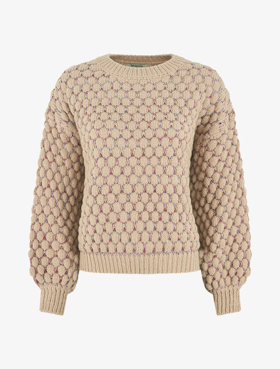 Pull irisé en maille effet écailles - Beige - 4