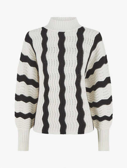 Pull ample à col montant et rayures - Blanc - 4