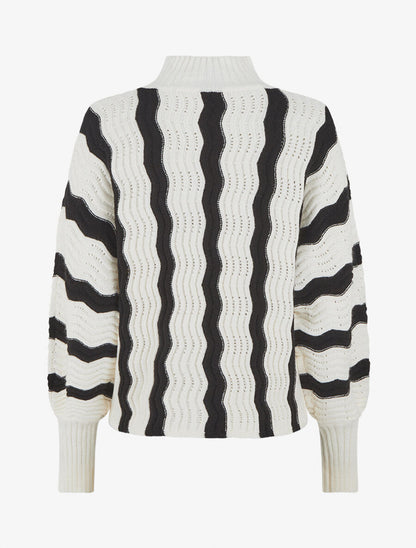 Pull ample à col montant et rayures - Blanc - 2
