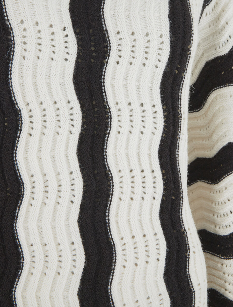 Pull ample à col montant et rayures - Blanc - 3