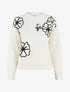 Pull droit à fleurs brodées - Blanc - 1
