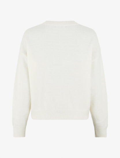 Pull droit à fleurs brodées - Blanc - 2