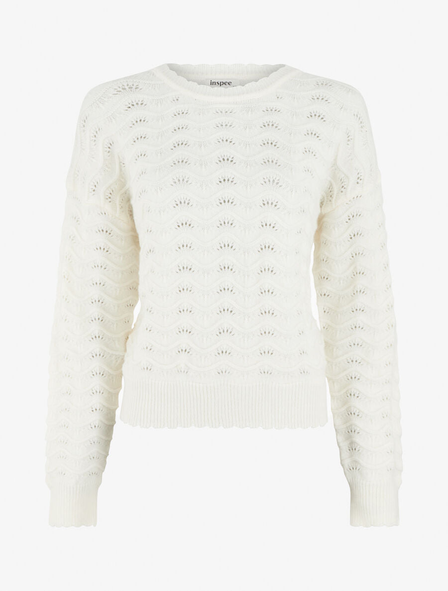 Pull uni coupe droite maille fantaisie - Blanc - 1