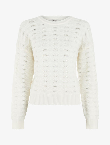 Pull uni coupe droite maille fantaisie - Blanc - 1