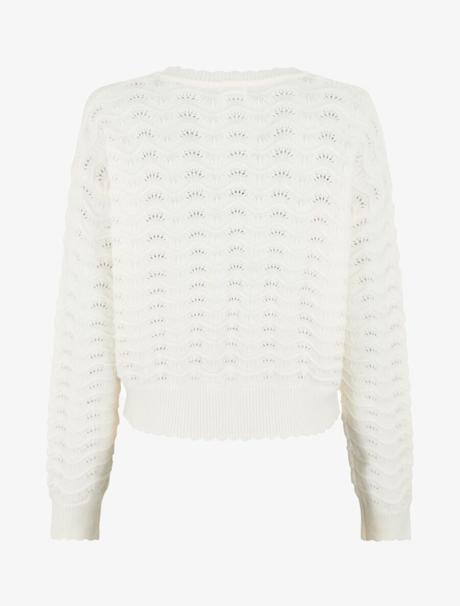 Pull uni coupe droite maille fantaisie - Blanc - 2