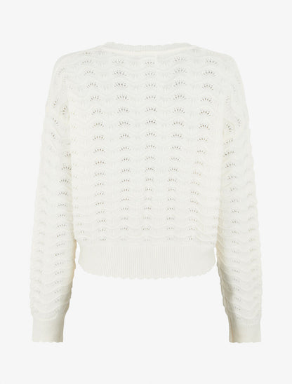 Pull uni coupe droite maille fantaisie - Blanc - 2